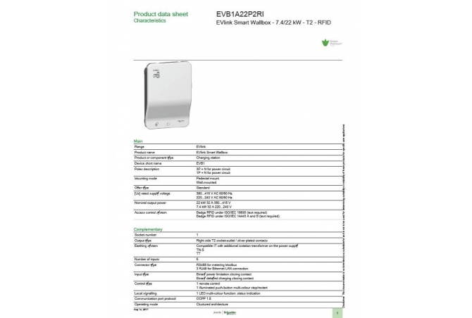 EVlink Smart Wallbox Spec.